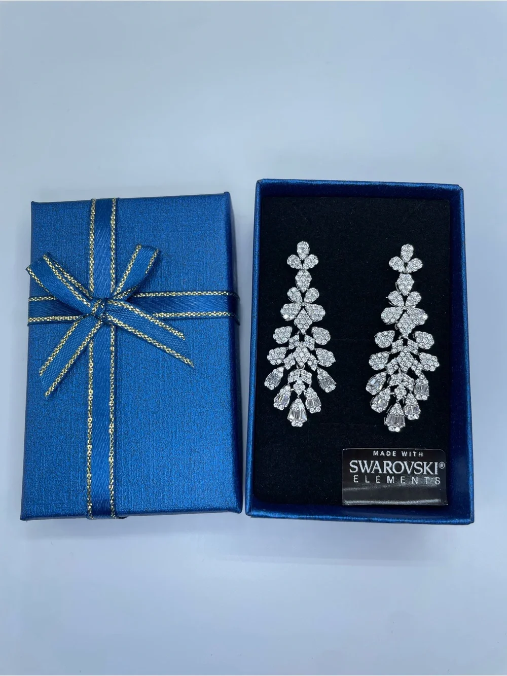 Swarovski Crystal Elements White Crystal Floral Dangle Statement Earrings Formal
